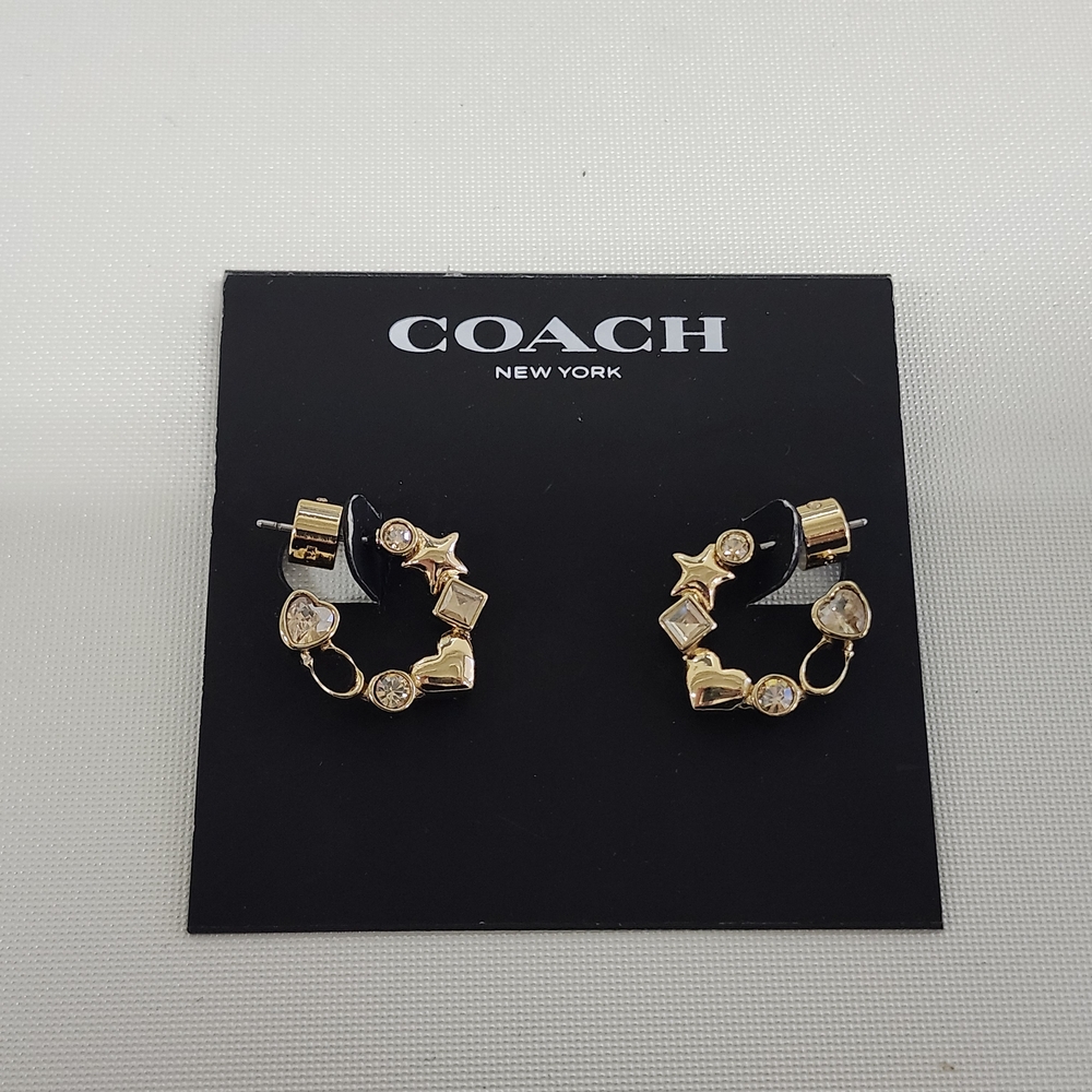 NWT Coach Gold-Tone Star Heart Mix Huggie Earrings